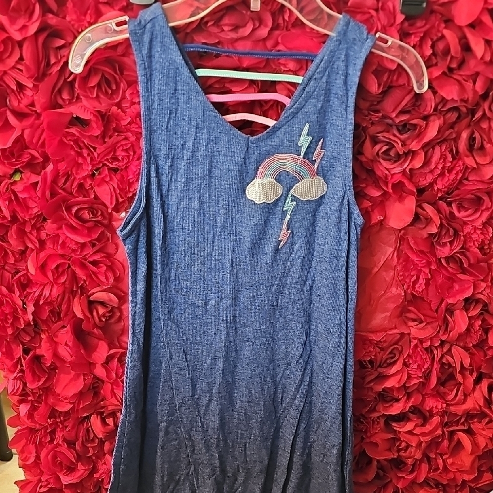 SO Blue Girls Sleeveless Dress with Rainbow Embroidery Size XXL (16)